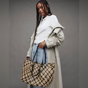 All Saints Black and Tan Tote Bag with Structured Design